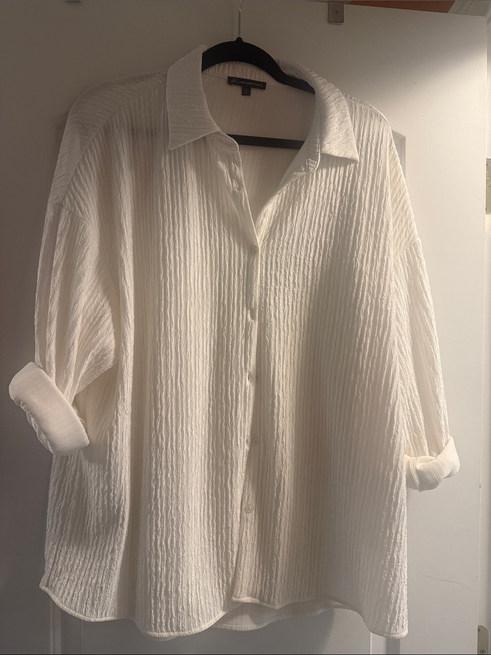 Adrianna Papell White Textured Button-Down Shirt
